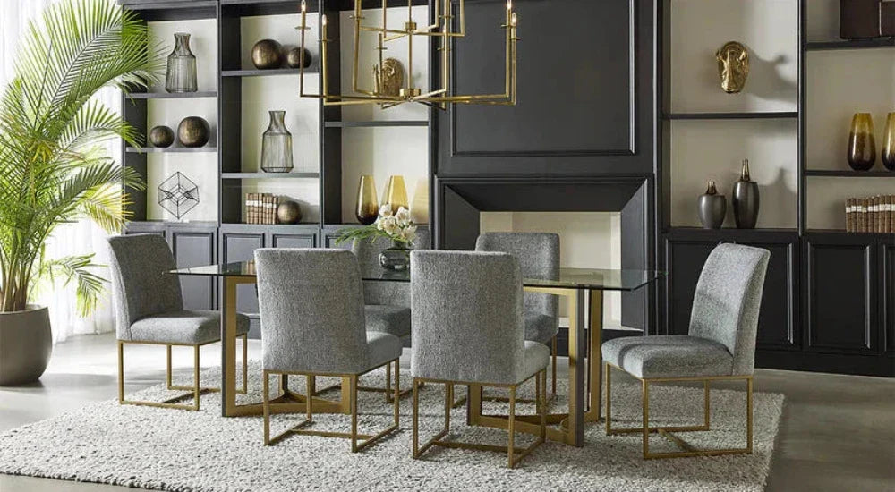 Mendoza Dining Table Base Set Modern Gold And Oak Finish