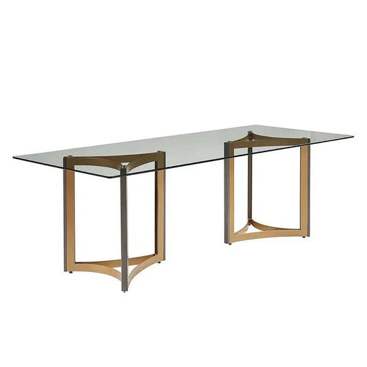 Mendoza Dining Table Base Set Modern Gold And Oak Finish