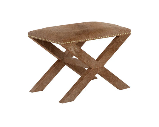 Theodora Stool Classic Cowhide Ottoman With Wood Base