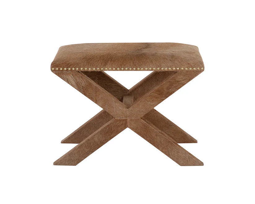 Theodora Stool Classic Cowhide Ottoman With Wood Base