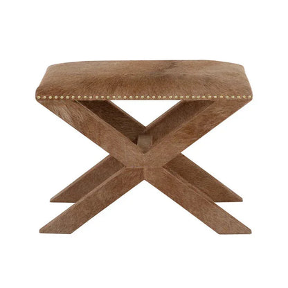 Theodora Stool Classic Cowhide Ottoman With Wood Base