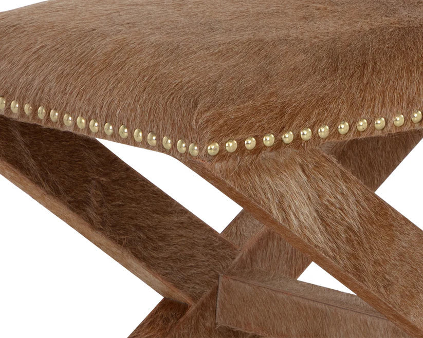 Theodora Stool Classic Cowhide Ottoman With Wood Base