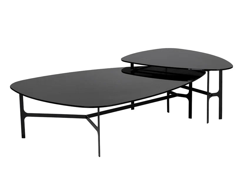 Kiernan Coffee Table With Black Glass Top And Metal Frame