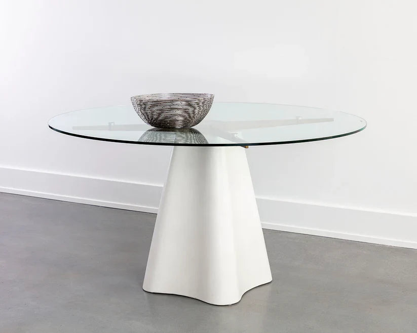 55" Moda Concrete Based Glass Round Dining Table