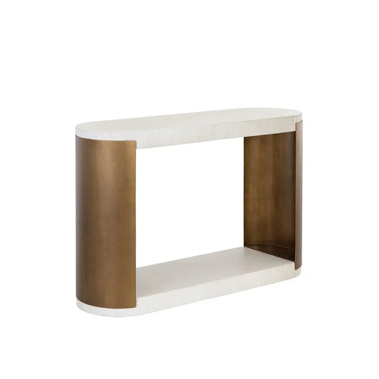 Cavette Console Table Modern White Concrete Brass Steel