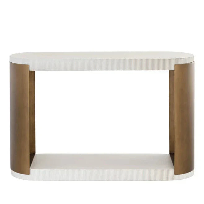 Cavette Console Table Modern White Concrete Brass Steel