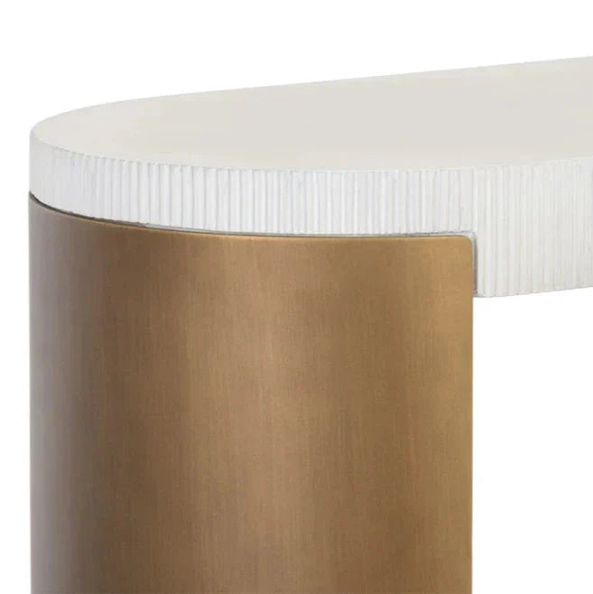 Cavette Console Table Modern White Concrete Brass Steel