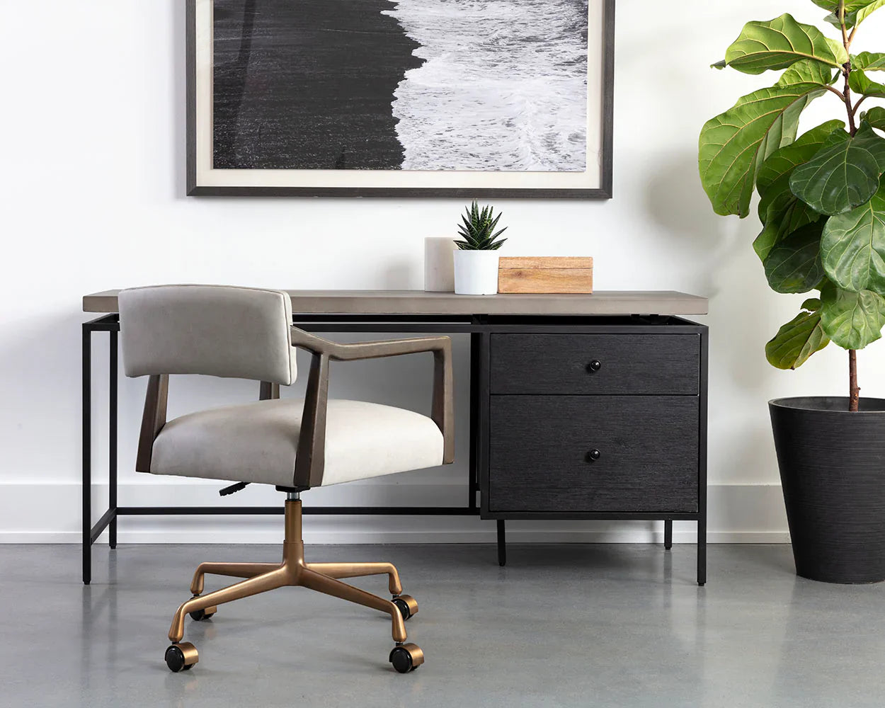 Norwood Desk Modern Concrete Top With Black Metal Frame