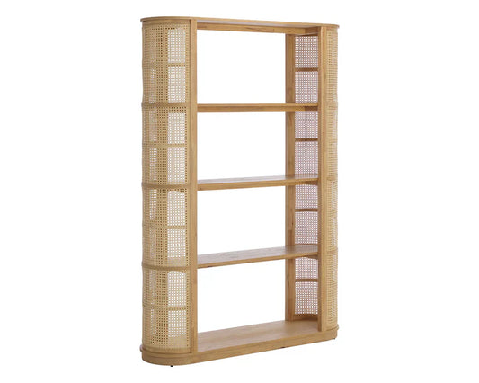 Behati Bookcase Light Wash Rattan Shelves Oak Veneer