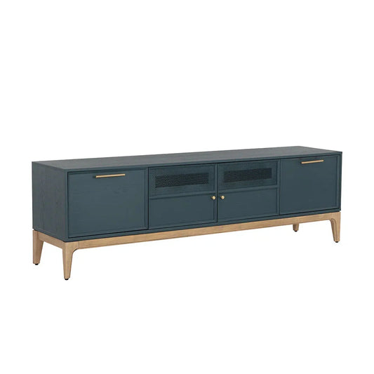 Rivero Media Console And Cabinet Teal With Gold Handles