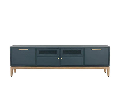 Rivero Media Console And Cabinet Teal With Gold Handles