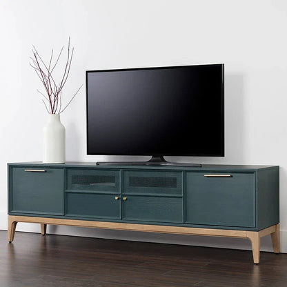 Rivero Media Console And Cabinet Teal With Gold Handles