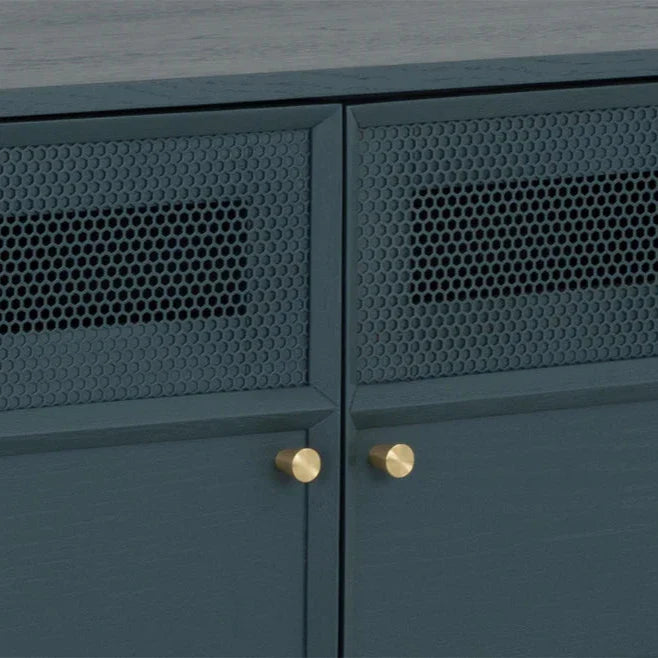 Rivero Media Console And Cabinet Teal With Gold Handles