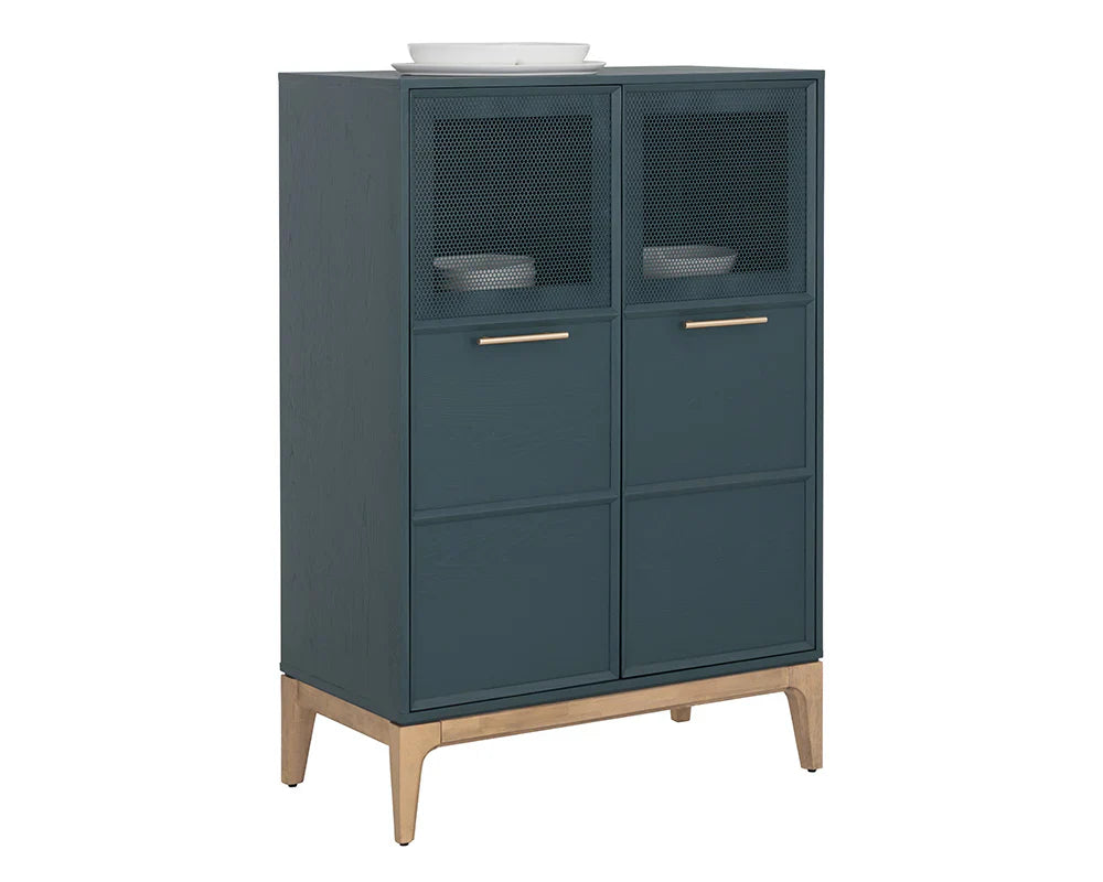 Rivero Highboard Teal With Ample Storage And Antique Brass