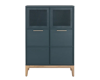 Rivero Highboard Teal With Ample Storage And Antique Brass