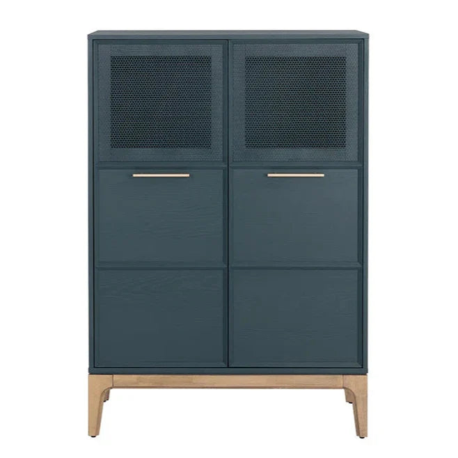 Rivero Highboard Teal With Ample Storage And Antique Brass