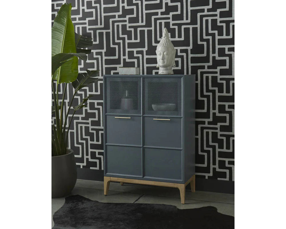 Rivero Highboard Teal With Ample Storage And Antique Brass