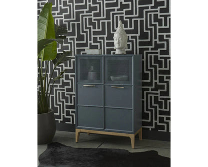 Rivero Highboard Teal With Ample Storage And Antique Brass