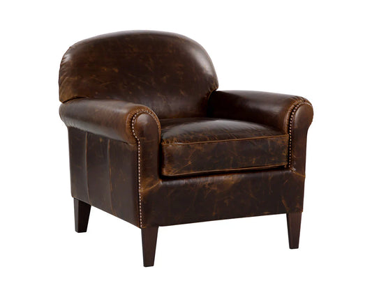 Bastoni Lounge Chair Chocolate Leather With Brass Nailheads