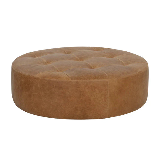 Nilda Ottoman - Camel Leather With Solid Beech Wood Base