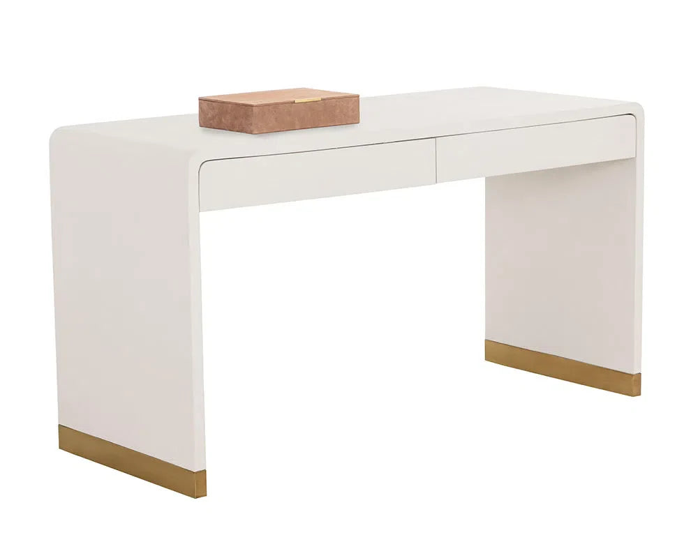 Ilona Desk Oyster Shagreen With Antique Brass Base