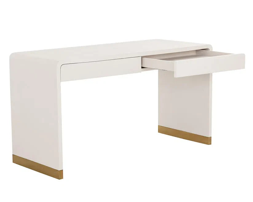 Ilona Desk Oyster Shagreen With Antique Brass Base