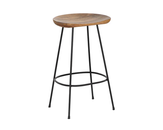 Indra Counter Stool Natural Wood Seat Black Iron Frame