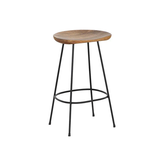 Indra Counter Stool Natural Wood Seat Black Iron Frame