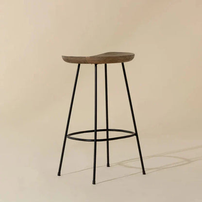 Indra Counter Stool Natural Wood Seat Black Iron Frame