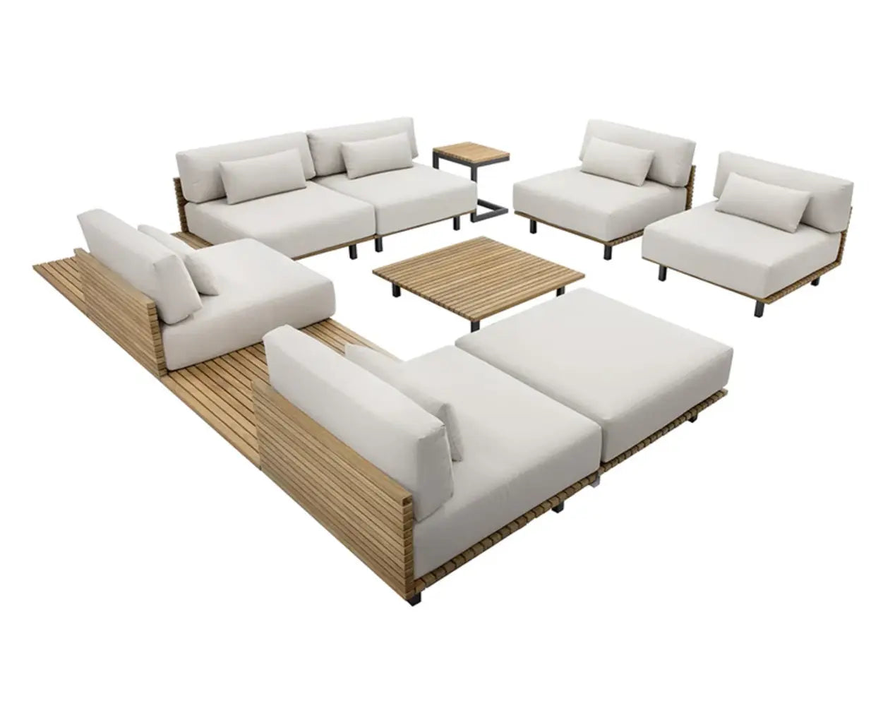 Geneve Cream Fabric Upholstered Outdoor Modular Ottoman