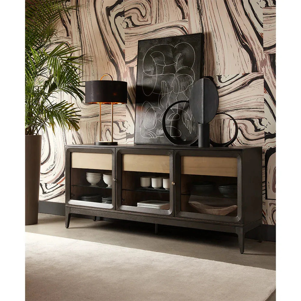 Cecilia Sideboard With Mid-Century Design And Glass Doors