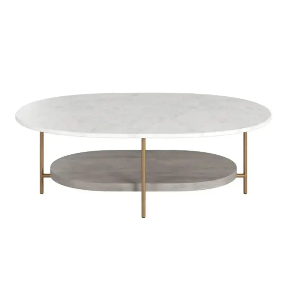 Deja White Marble Topped Oval Coffee Table