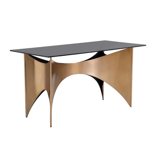 Elegant London Desk With Smoked Glass And Gold Finish