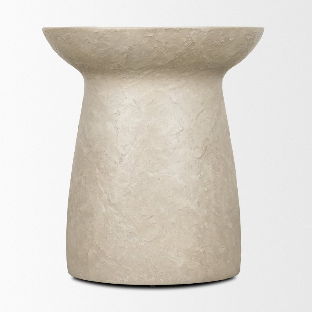Mesa Round Stone Finish Pillar Accent Table -- Cream