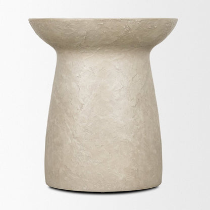 Mesa Round Stone Finish Pillar Accent Table -- Cream