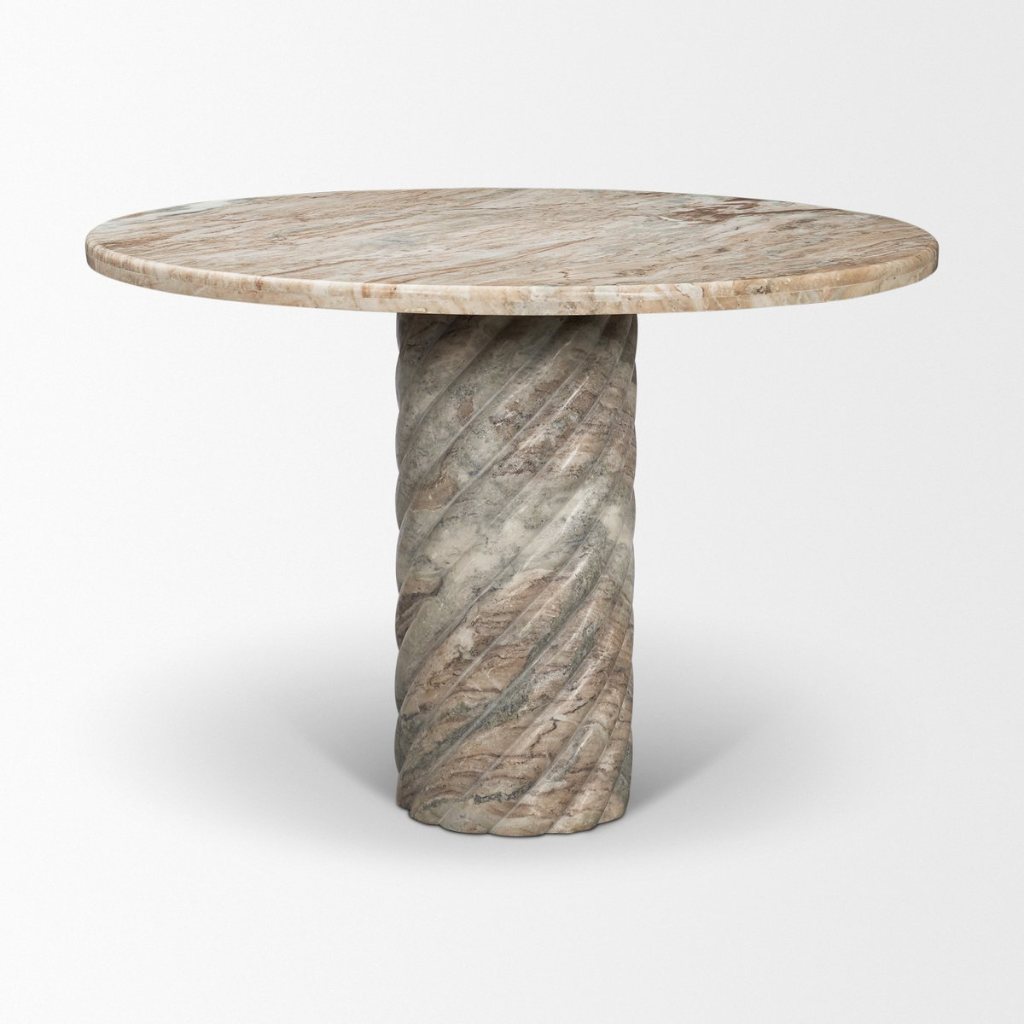 Ravello 42" Round Pink Marble Swirl Pedestal Dining Table -- Beige
