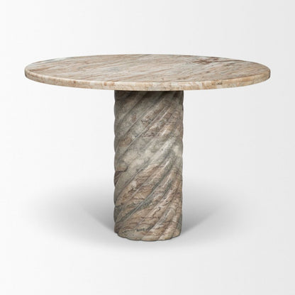 Ravello 42" Round Pink Marble Swirl Pedestal Dining Table -- Beige