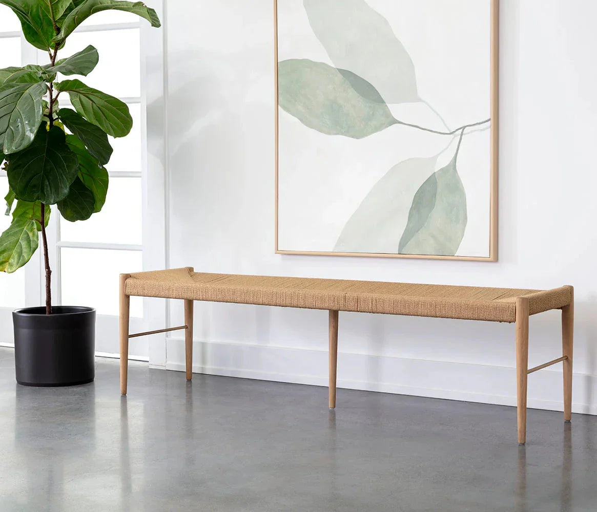 Moira Bench Natural Paper Rope With Solid Oak Frame