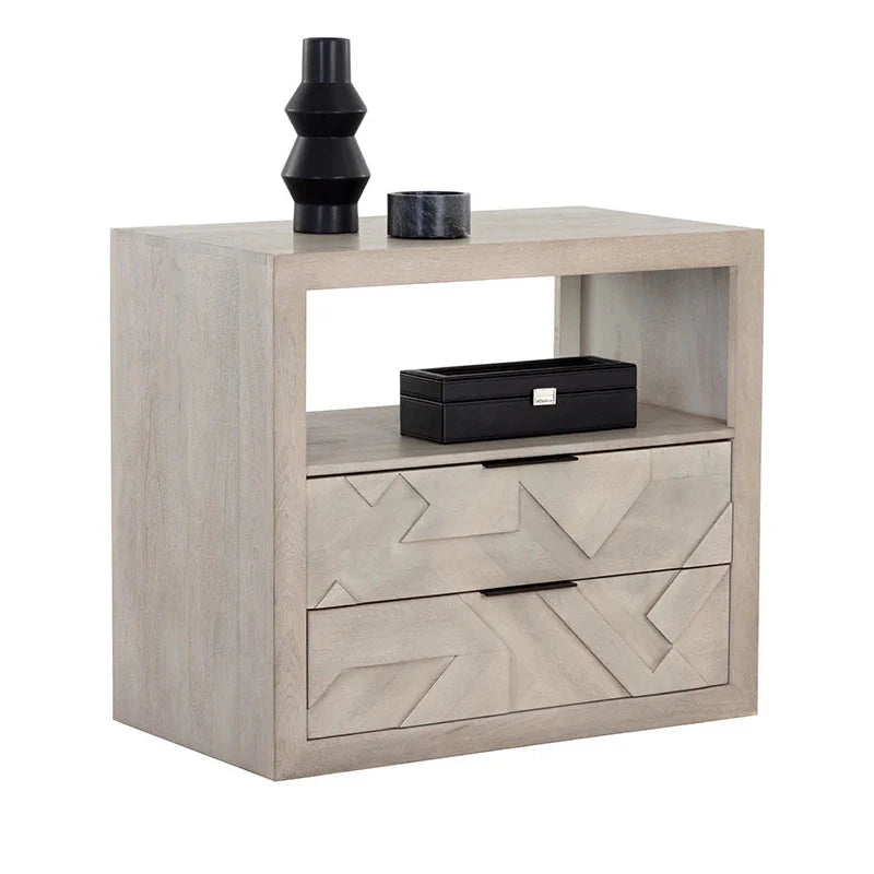 Lisboa Nightstand Light Grey Mango Wood Ample Storage