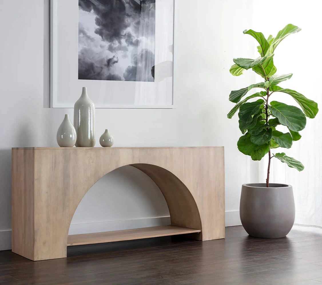 Salma Console Table Modern Solid Acacia Wood Whitewash Finish