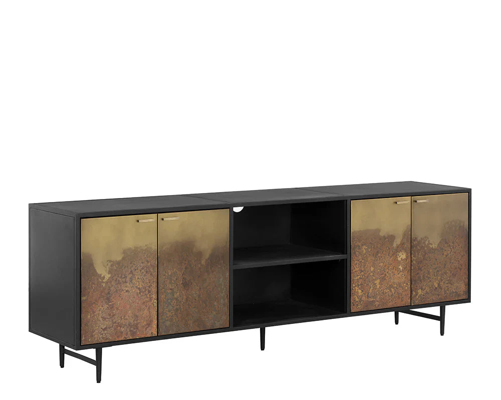 Auburn Media Console And Cabinet With Patina Finish