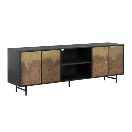 Auburn Media Console And Cabinet With Patina Finish