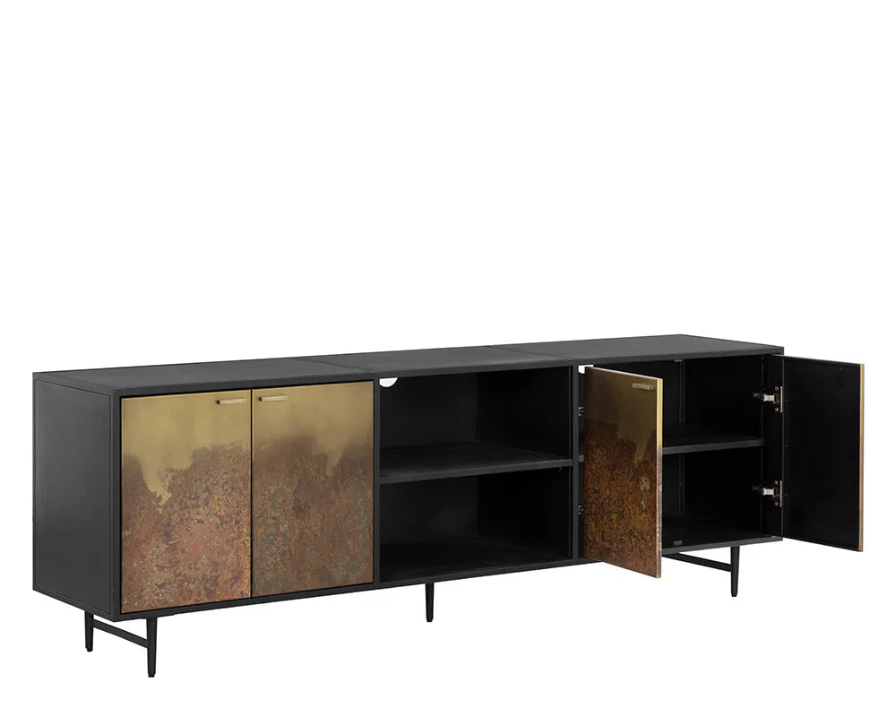 Auburn Media Console And Cabinet With Patina Finish