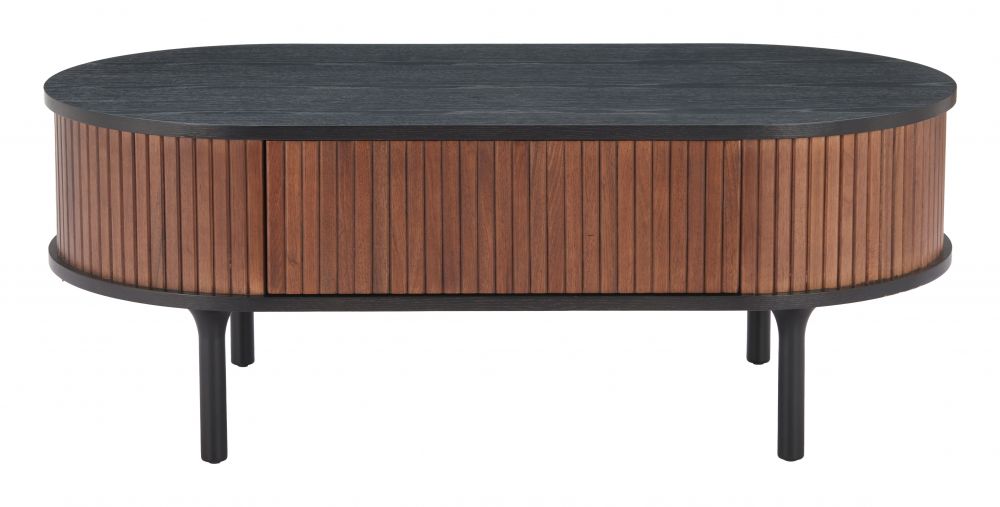 Koriana Wood Black and Walnut Oval Coffee Table