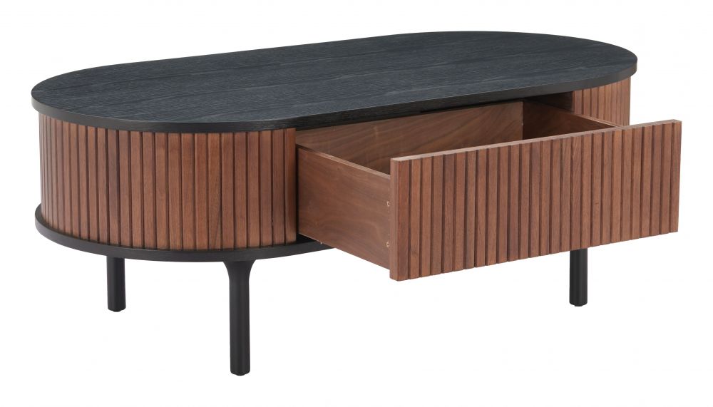 Koriana Wood Black and Walnut Oval Coffee Table