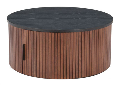 Nejaus Wood Black and Walnut Round Coffee Table