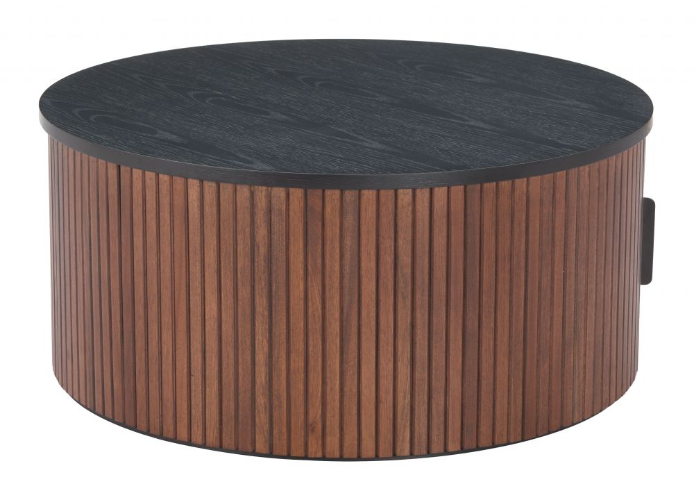 Nejaus Wood Black and Walnut Round Coffee Table