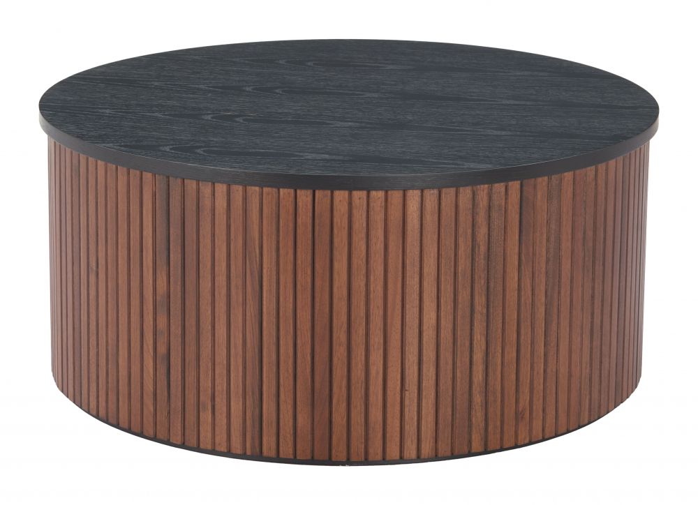 Nejaus Wood Black and Walnut Round Coffee Table