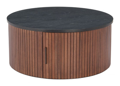 Nejaus Wood Black and Walnut Round Coffee Table