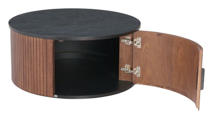 Nejaus Wood Black and Walnut Round Coffee Table